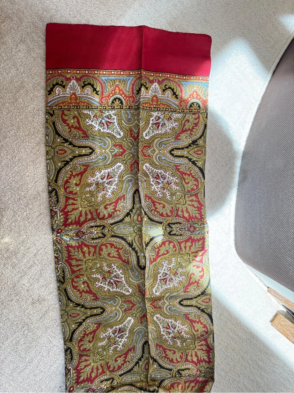 Paisley Silk-Blend Men's Scarf in Red and Gold Vintage with funnel opening